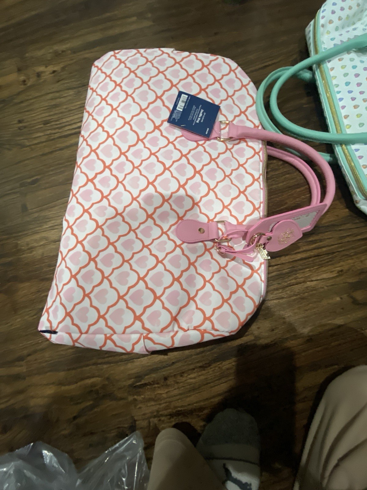 Roller Rabbit x Target Geo Hearts Softside Double Strap Duffel Bag Pink NWT