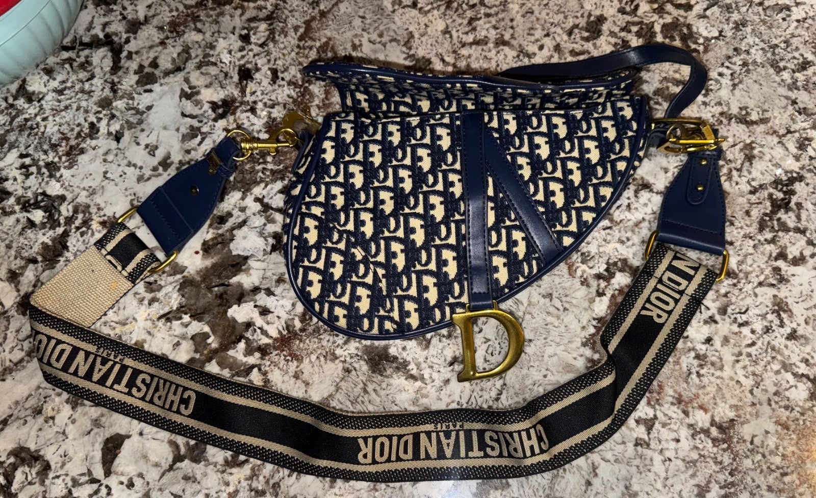 DIOR/ChristianDior Saddle Bag with Strap Blue Dior Oblique Jacquard
