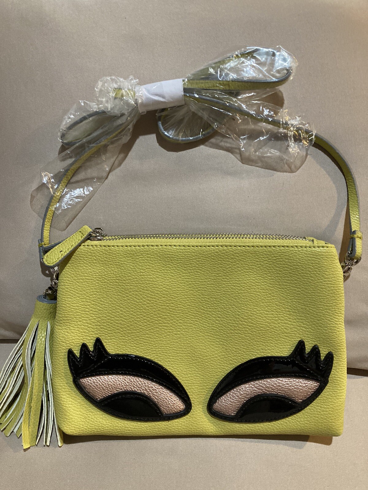 NEW JustFab Just Fab Lime Faux Leather Crossbody Purse with big EYES Fun Kooky!