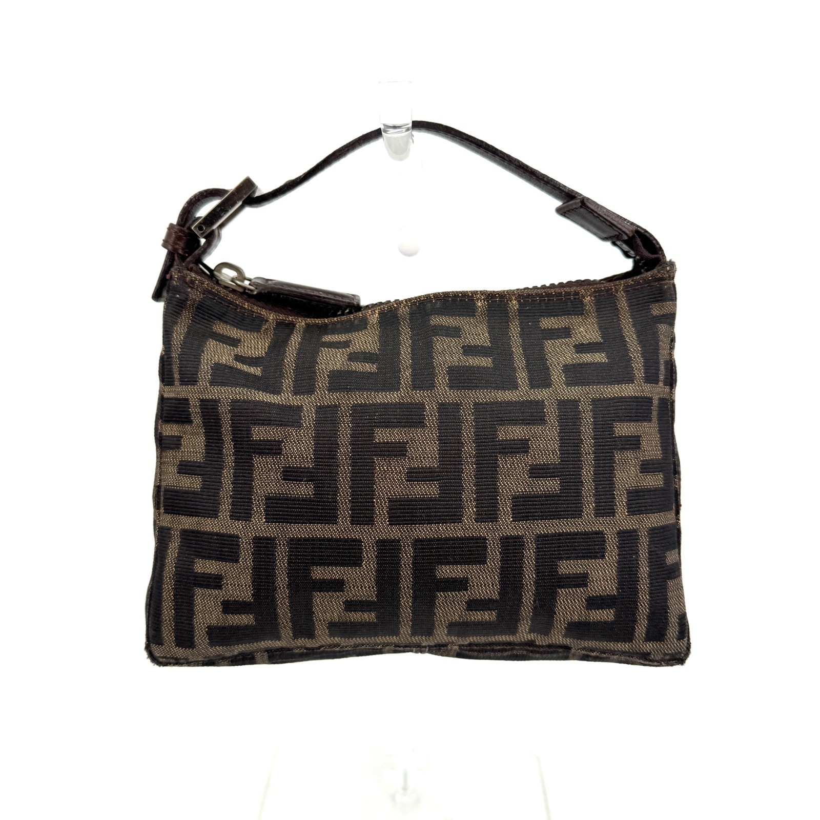 Fendi Pouch Purse Mini Hand Bag Zucca Canvas Authentic 430T0433