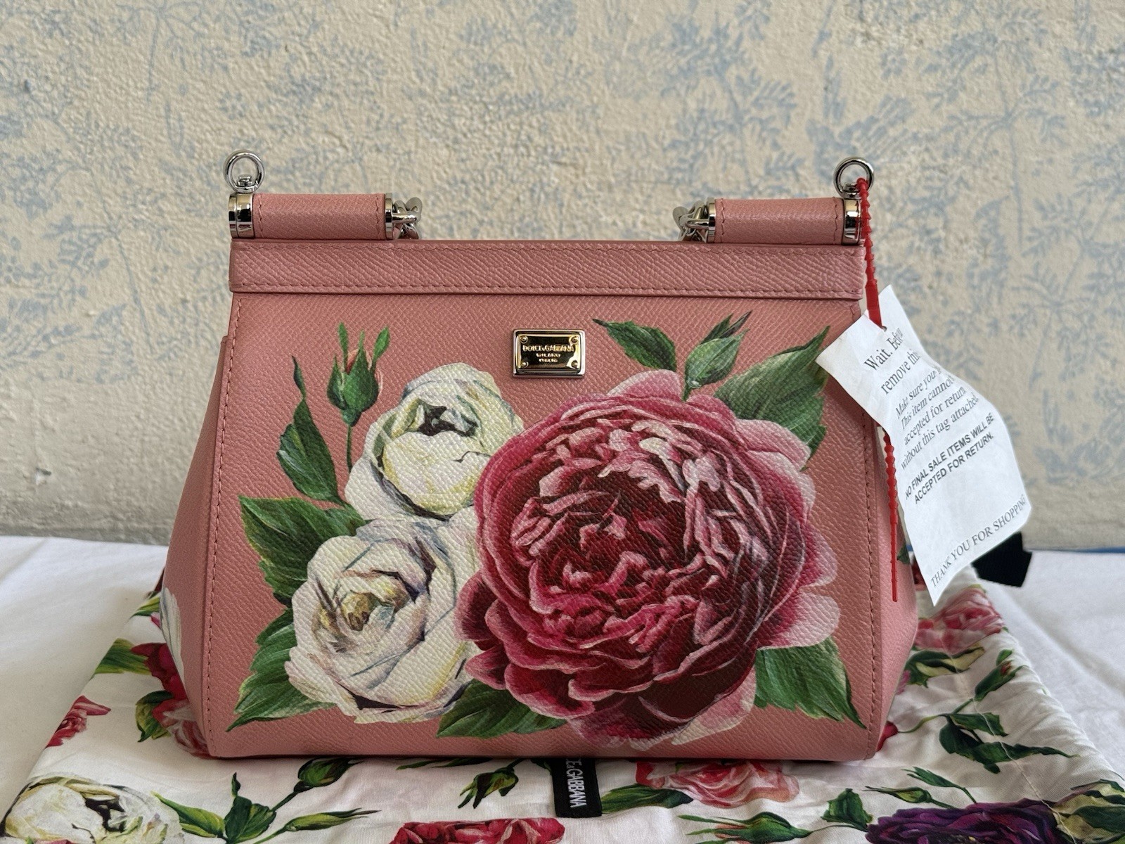 NWT Dolce & Gabbana Sicily Mini Bag Rose Peony Floral Leather Crossbody BB6294
