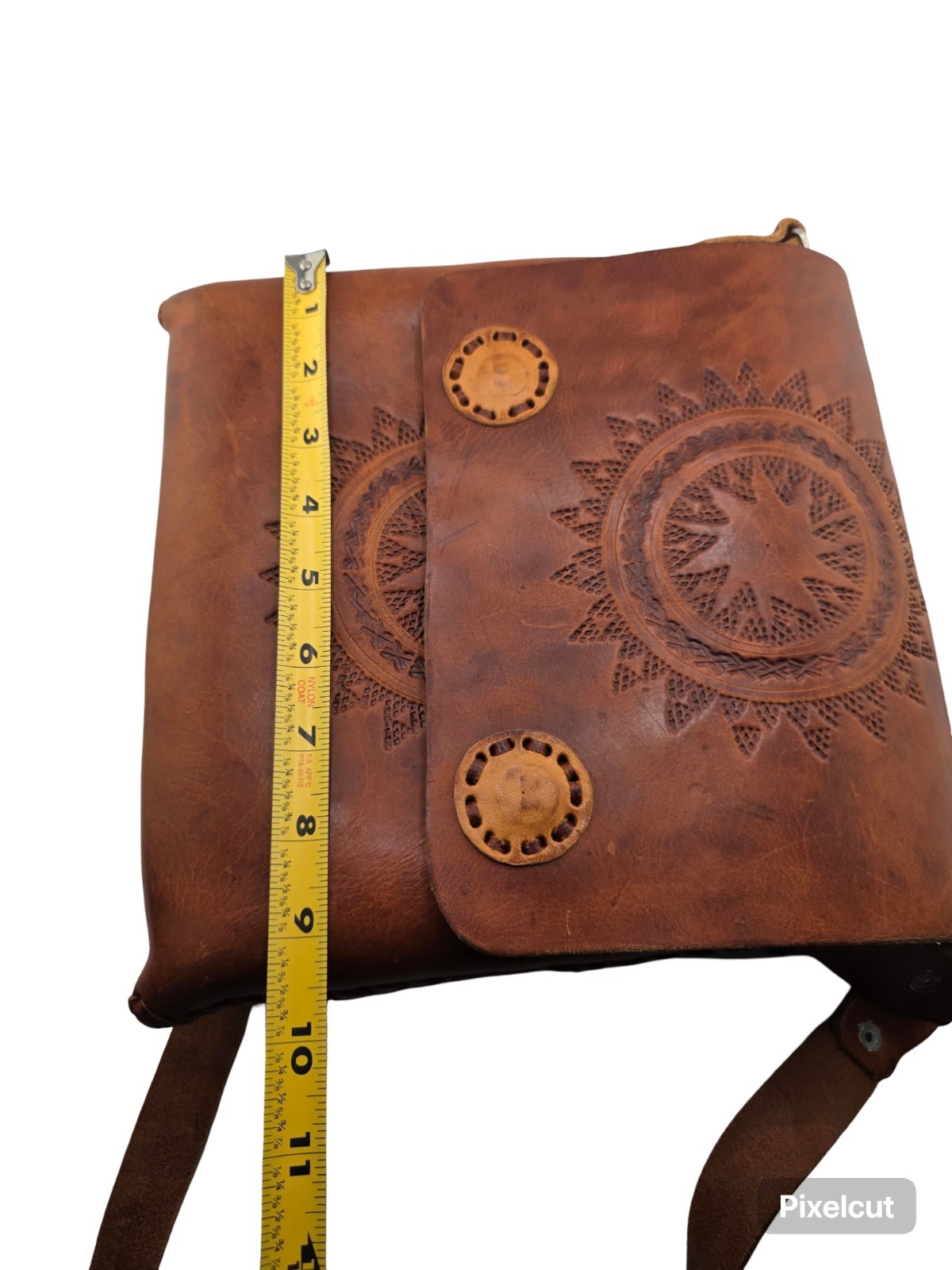 Vintage Leather tooled handcrafted crossbody bag