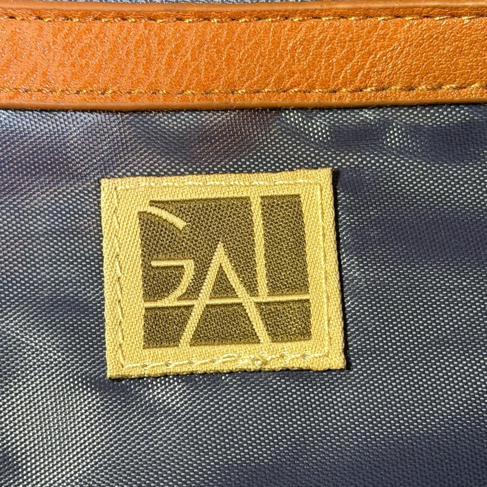 GA Logo Navy and White Polka Dot Canvas Tote Bag with Brown Leather-Look Trim