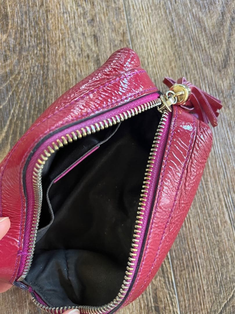 GUCCI SOHO Leather Pouch Red Women Auth 3.54 x 6.69 x 6.69inch