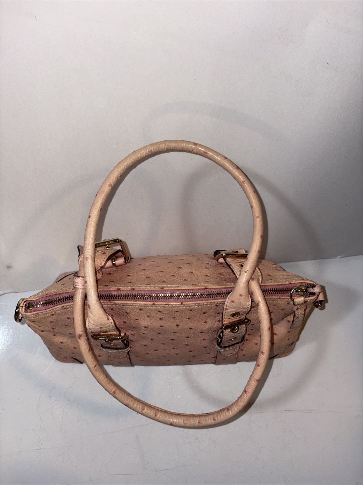 Vintage Dooney and Bourke Ostrich Shoulder Bag Pink 8x15in