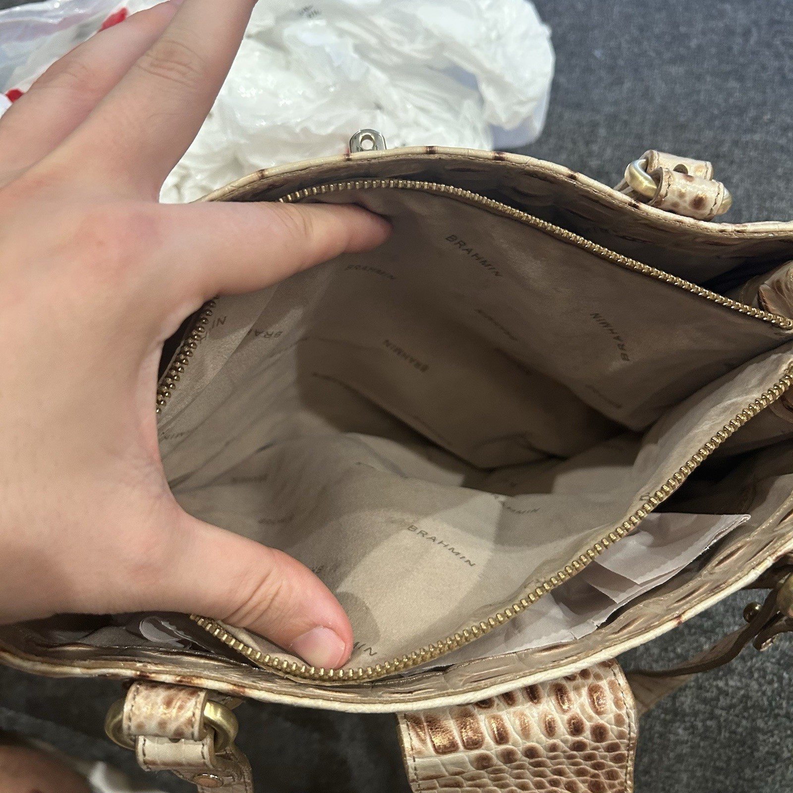 Brahmin Med. Julian Champagne Croc Embossed Leather Tote Purse RARE HTF