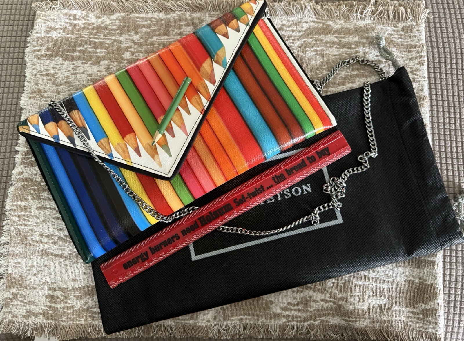 Kent Stetson Colored Pencil Clutch/Shoulder Signed Handbag New With Dust Bag HTF
