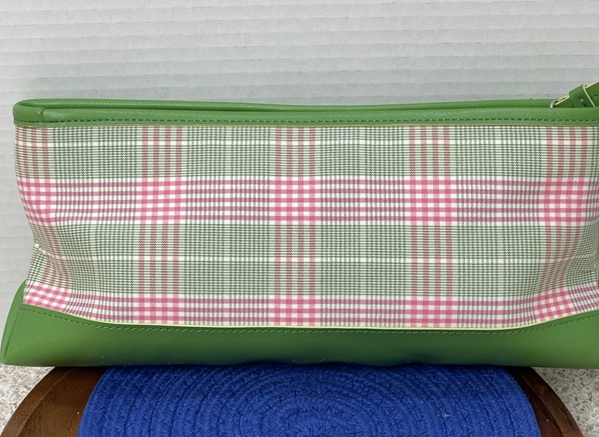 LOFT Kelly Green & Pink Plaid Clutch Bag Wristlet Classic Preppy Spring Summer