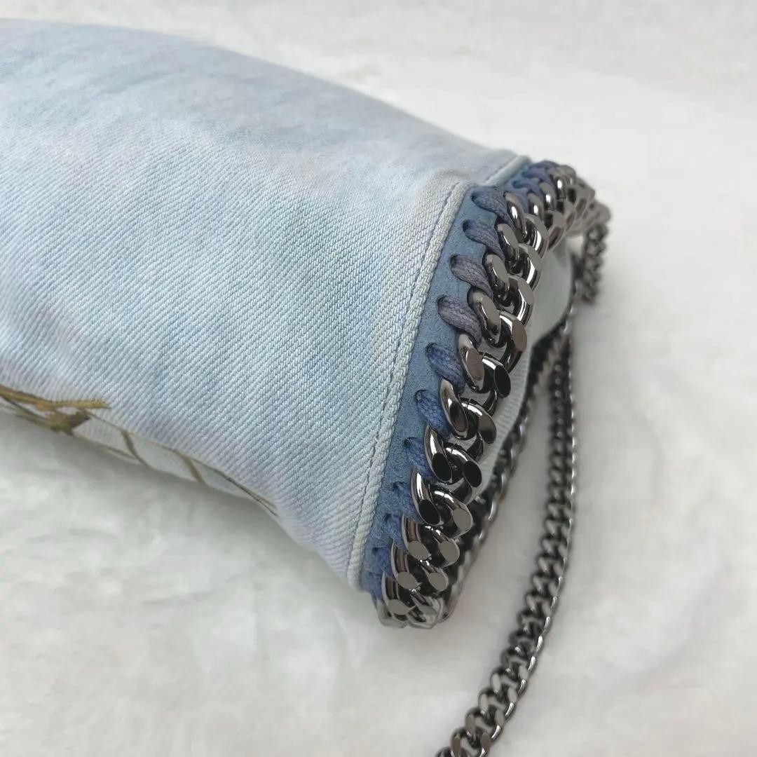 STELLA MCCARTNEY Falabella Tote bag Denim Floral embroidered 2way Authentic