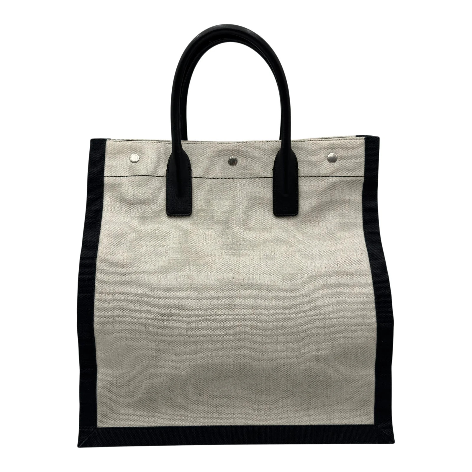 SAINT LAURENT Rive Gauche Tote Bag Ivory / Black Canvas Tote 632539 #OKB8063
