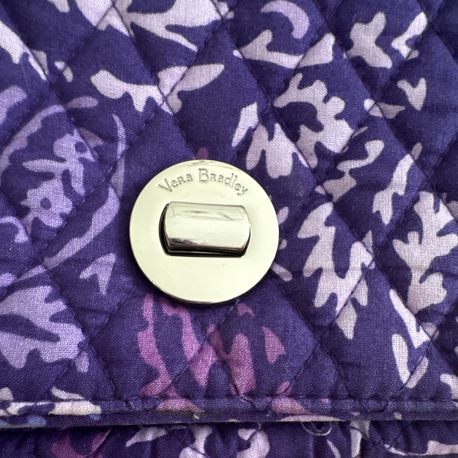 Vera Bradley Purple Floral Quilted Shoulder Bag Turn Lock Zip, Inner Pockets