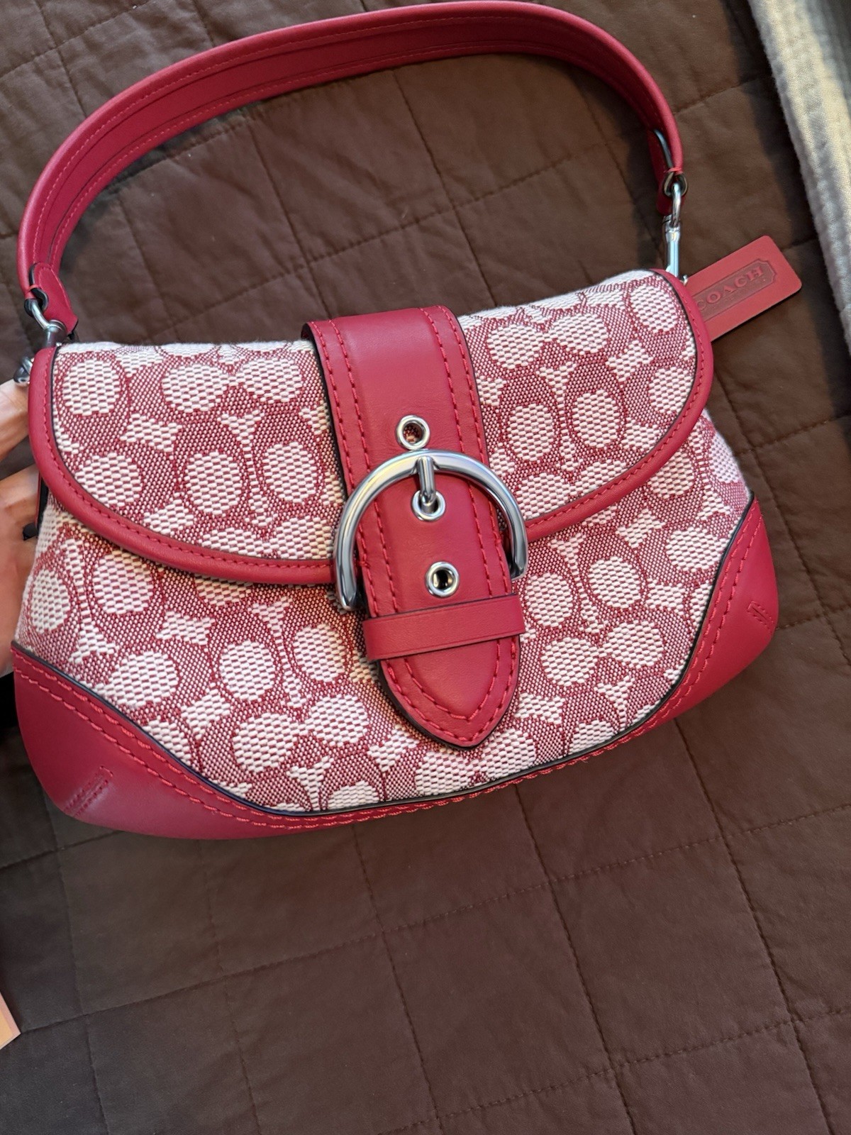 Rare! Coach Soho Re-edition Red Signature Jaquard Shoulder Bag