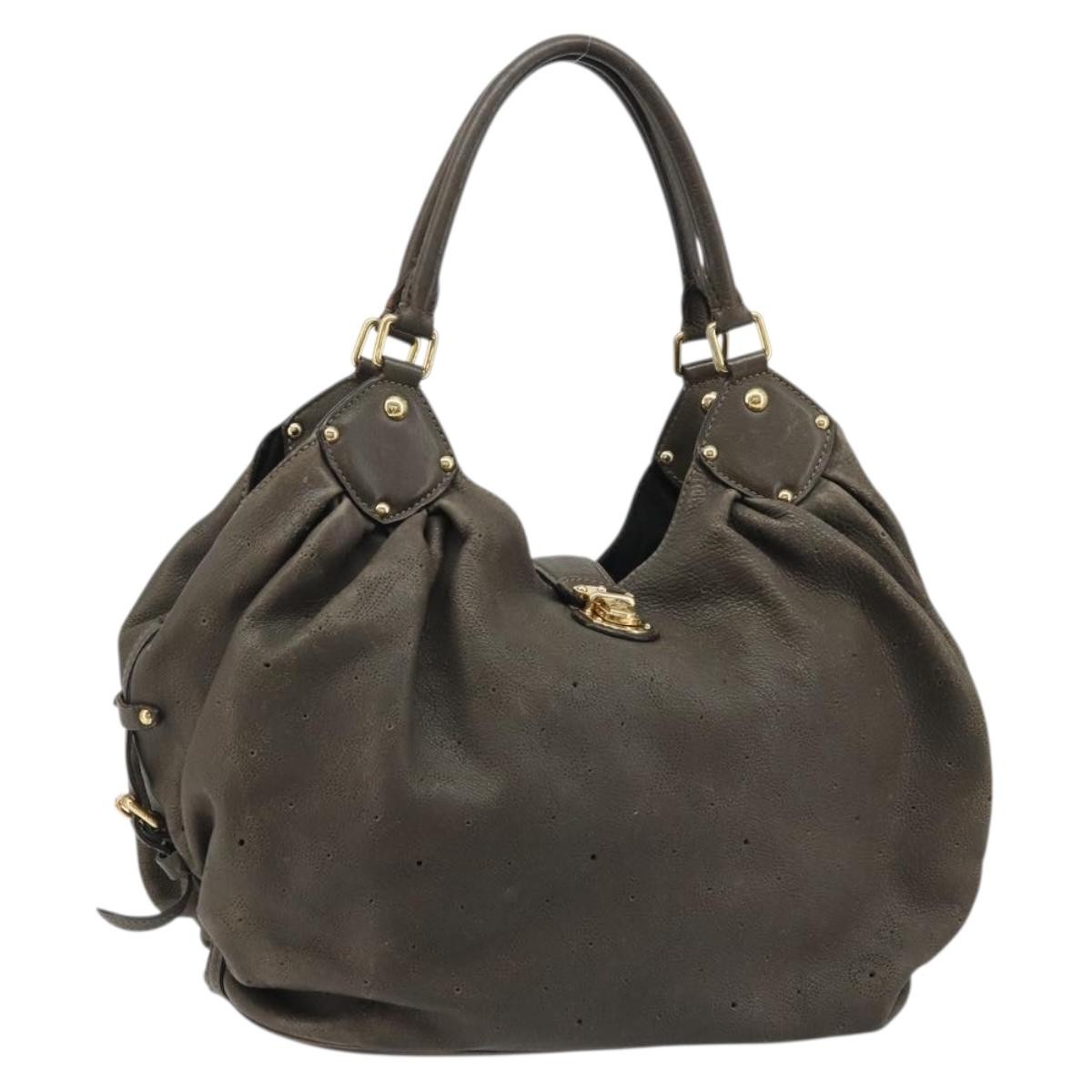LOUIS VUITTON Punching Mahina L Tote Bag Leather Taupe M93121 LV Auth bs34306