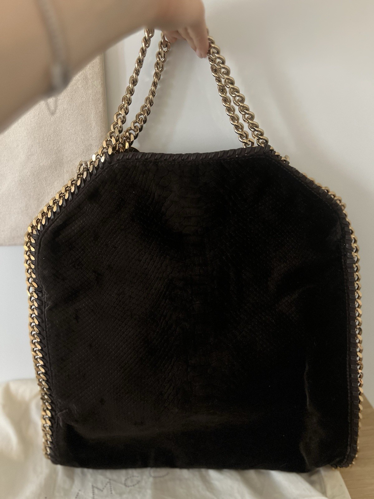 Stella McCartney Falabella Chocolate Medium Shoulder Bag Gold Chain Dust Bag
