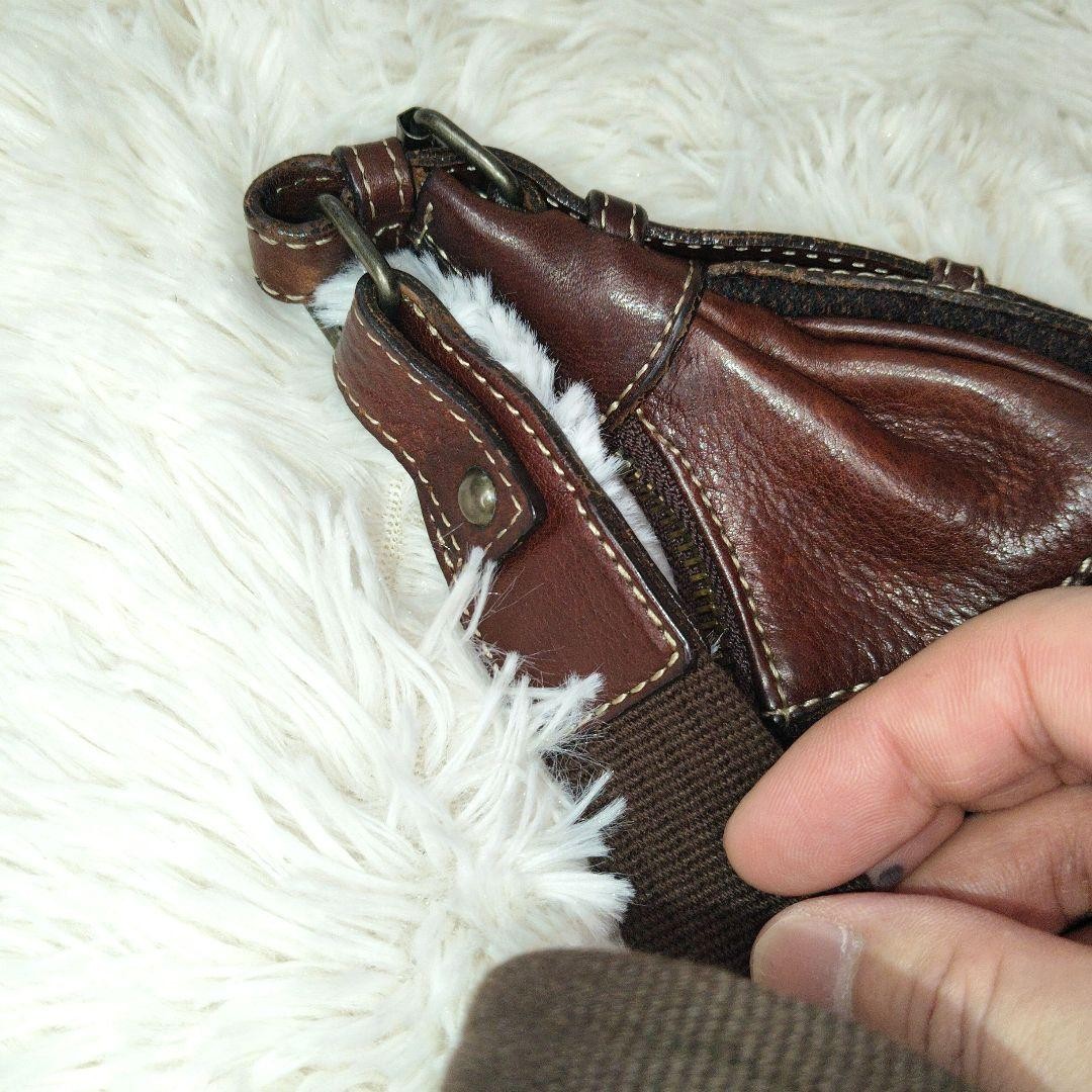 Tsuchiya Kaban Brown Tweed Leather Half Moon Crossbody Shoulder Bag Auth