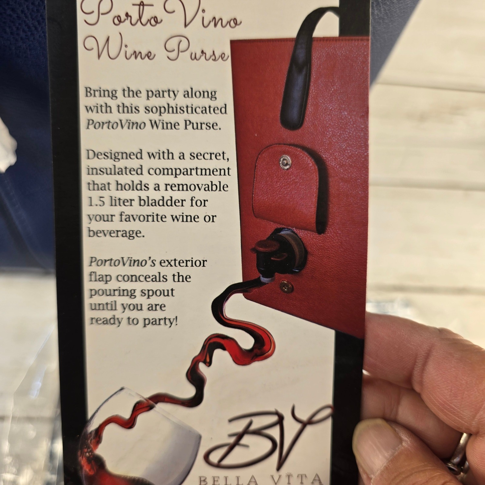 NWT PortoVino Bella Vita Wine Purse Navy Blue Tote with 3 Pack Refill Bladders