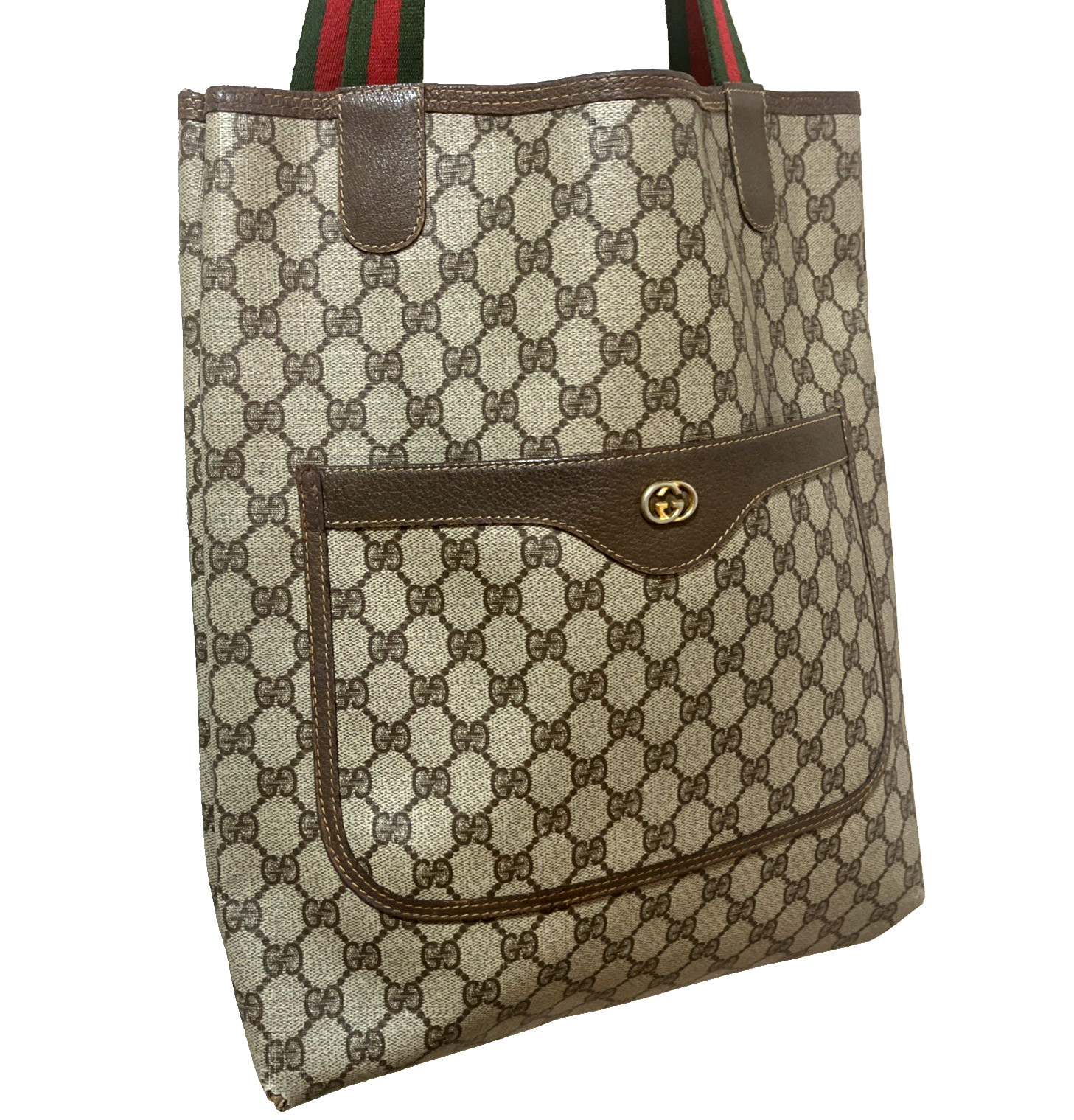 Vintage Gucci Sherry Line GG Canvas Sholder Tote Bag Brown PVC