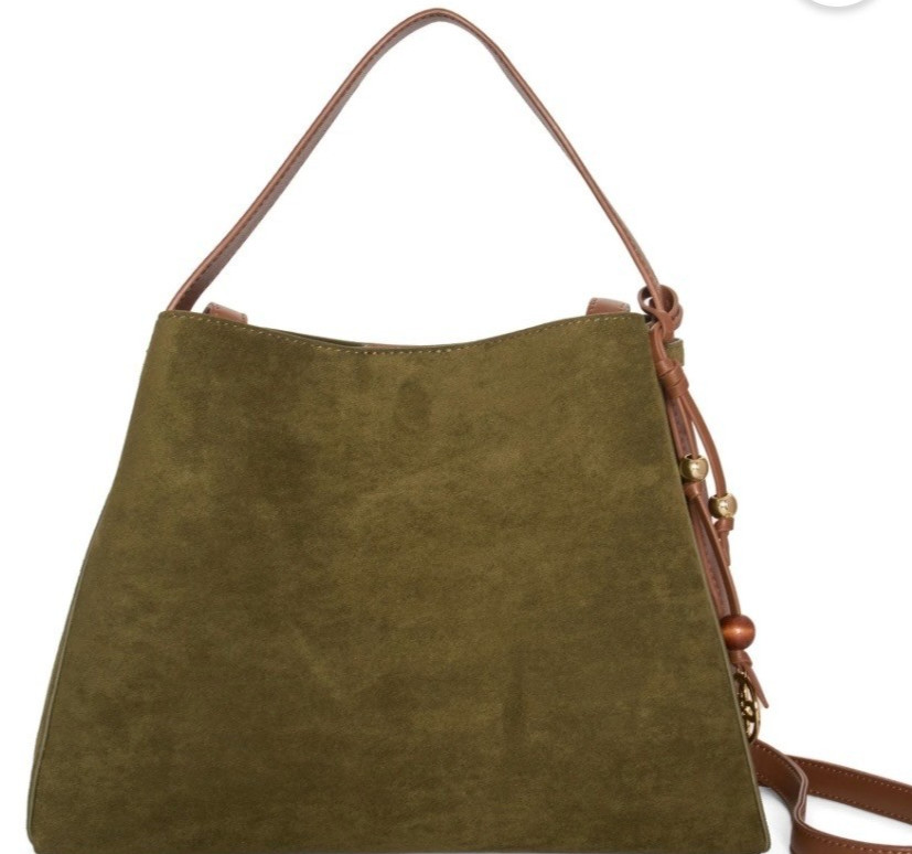 Like Dreams Women’s Adjustable Top Handle Solace Suede Bag Olive Green Gold