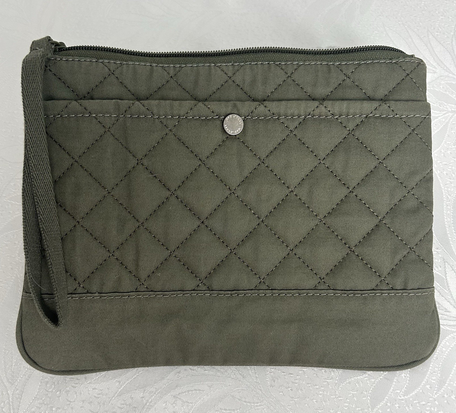 Larger Wristlet Olive Green Zip Top Sm Pouch on Front Canvas Quilted Lands End