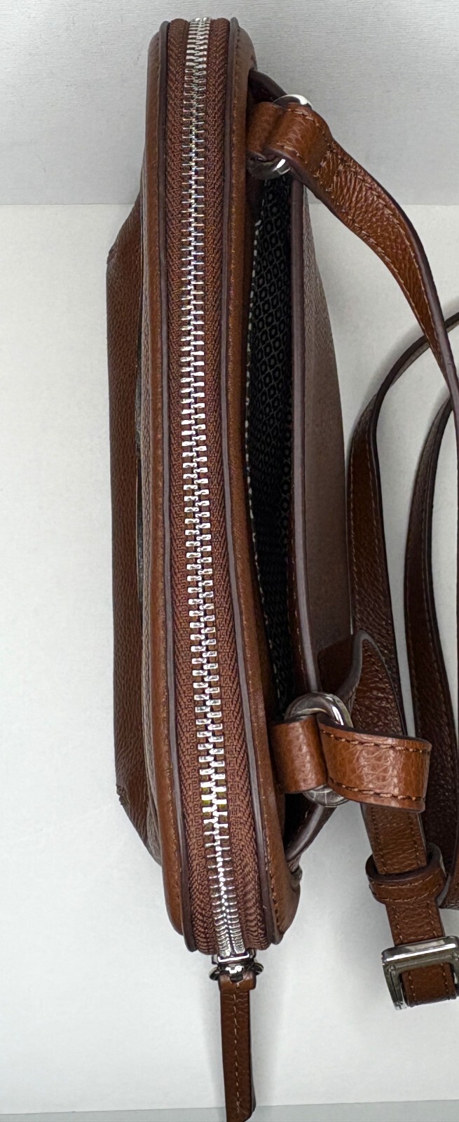 Brighton Zippered Brown Pebbled Leather Camera Crossbody Handbag (Car-181)