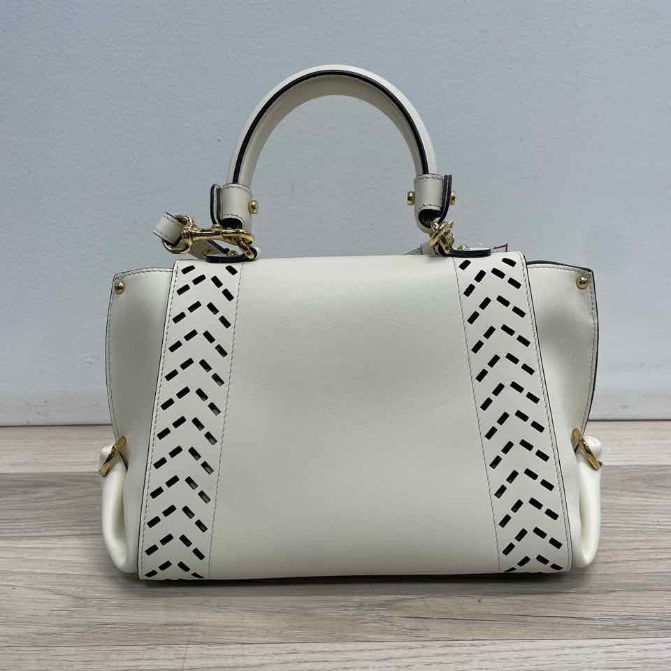 Salvatore Ferragamo Cream Leather Cutout Satchel Handbag