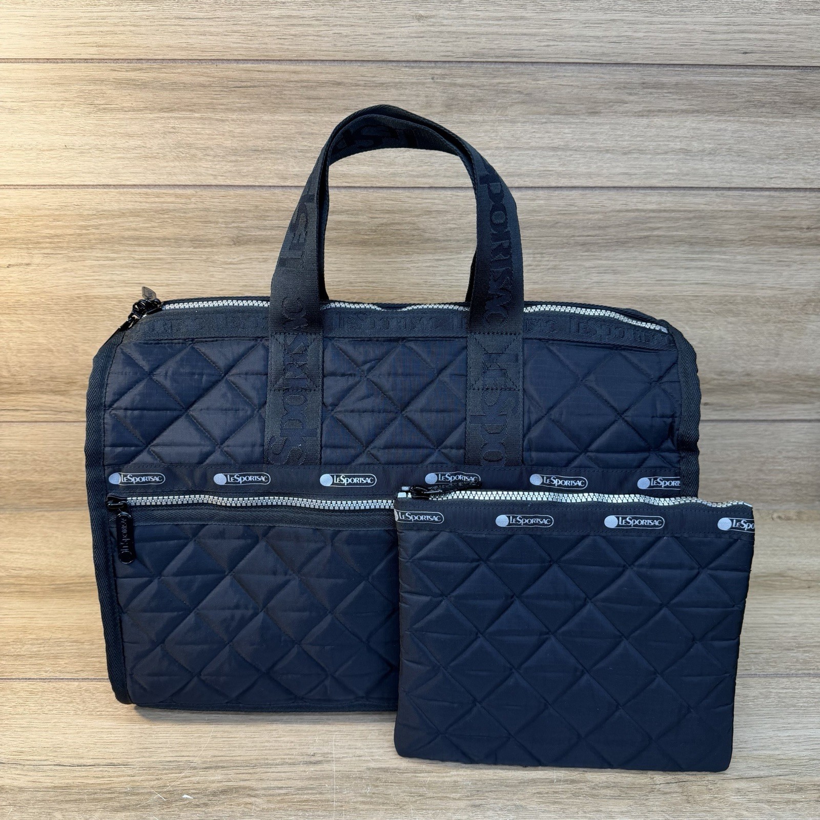 Lesportsac Quilted Black Deluxe Medium Weekender Duffle Bag Crossbody Pouch