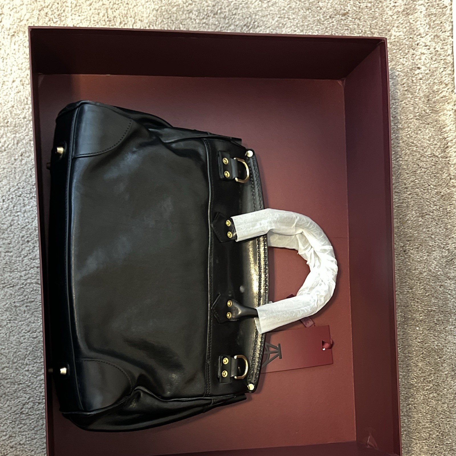 ATORIE Black Satchel Top Handle w/ Detachable Strap Gold Hardware Dust Bag