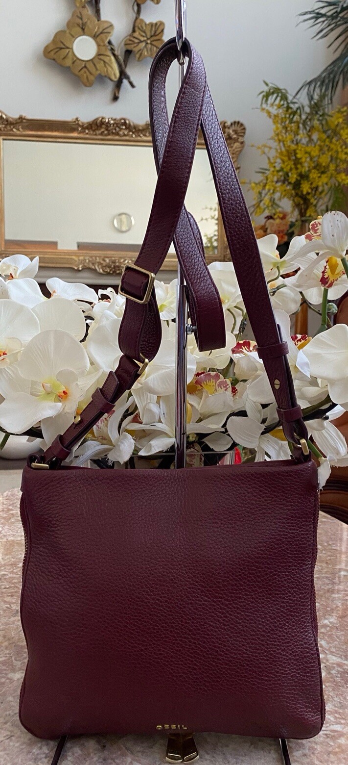 Fossil Preston Expandable Burgundy Leather Cross-body Bag EUC, $148
