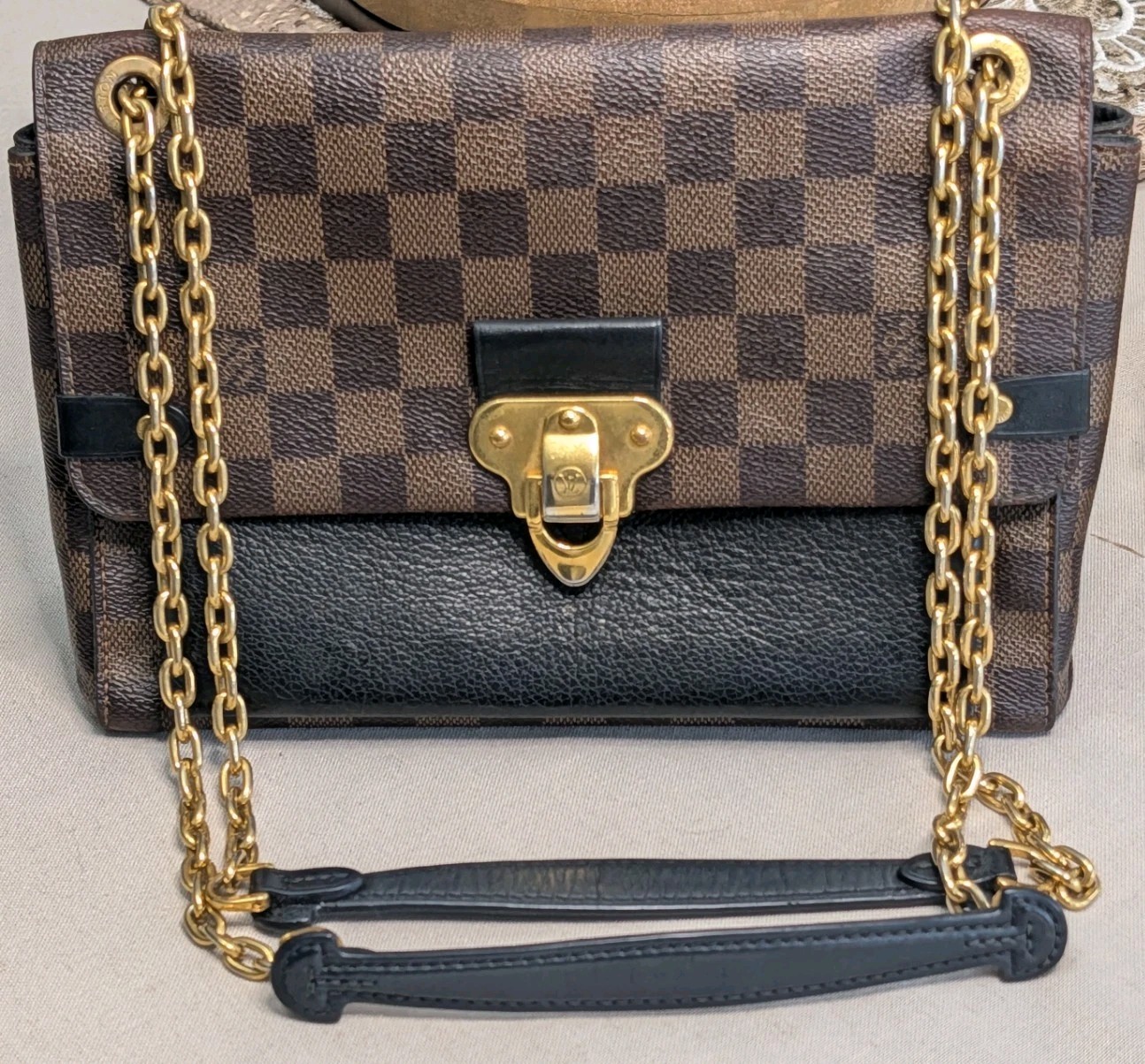 Authentic Louis Vuitton Damier Ebene Vavin crossbody shoulder chain bag