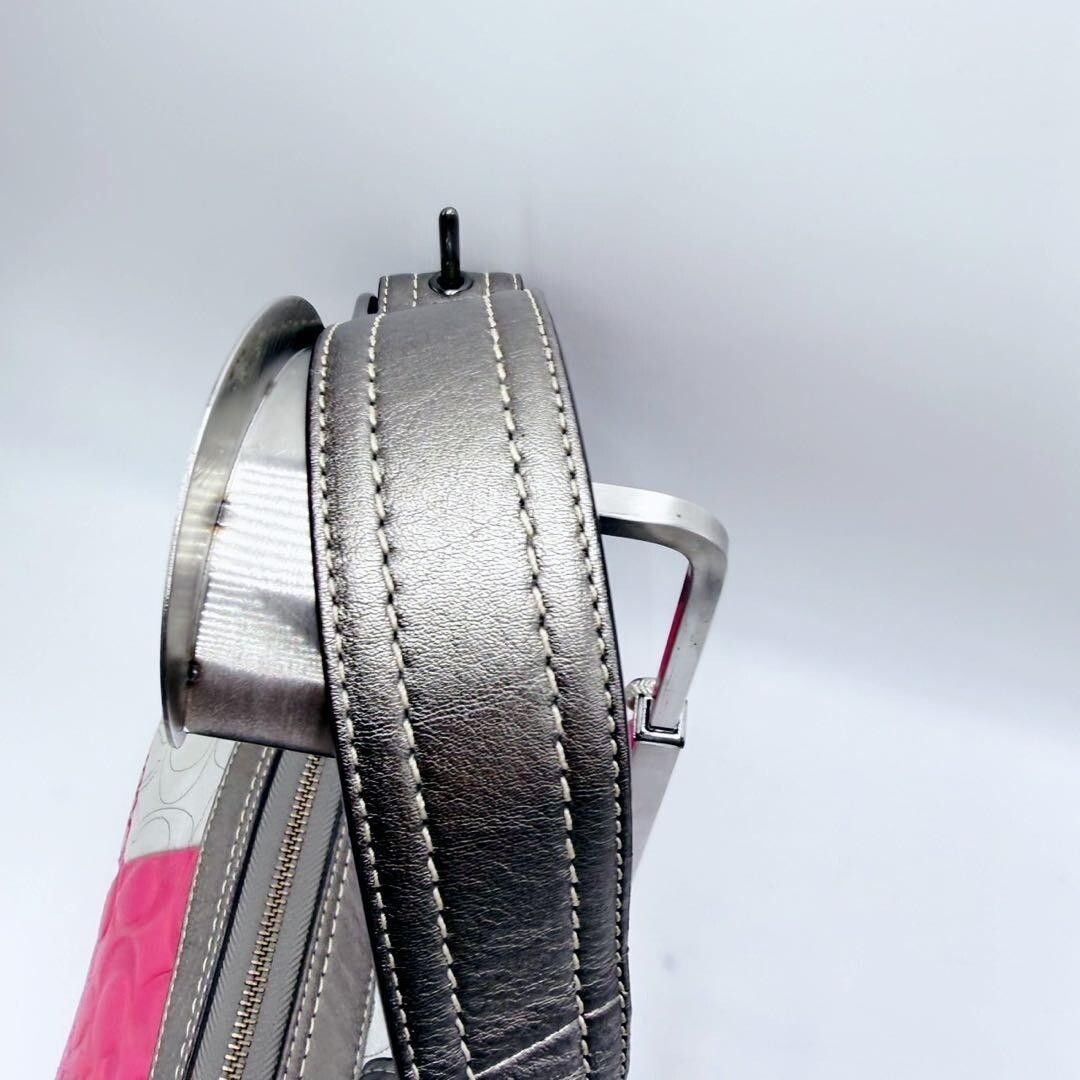 Coach Signature Patchwork Shoulder Bag Pink Leather Canvas Suede Y2K 42cm 80cm