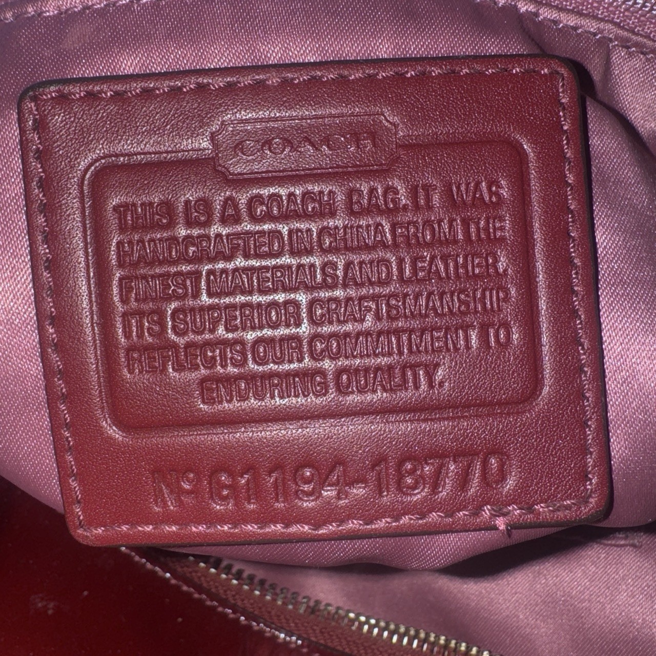 Coach Burgundy Patent Tote Zip Double Handles Silver Chain Straps Pink Lining