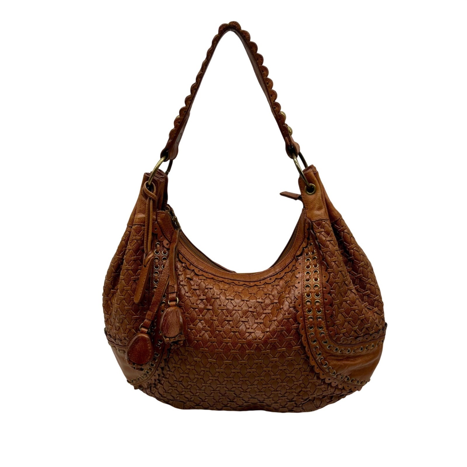 Isabella Fiore Brown Leather Woven Hobo Bag