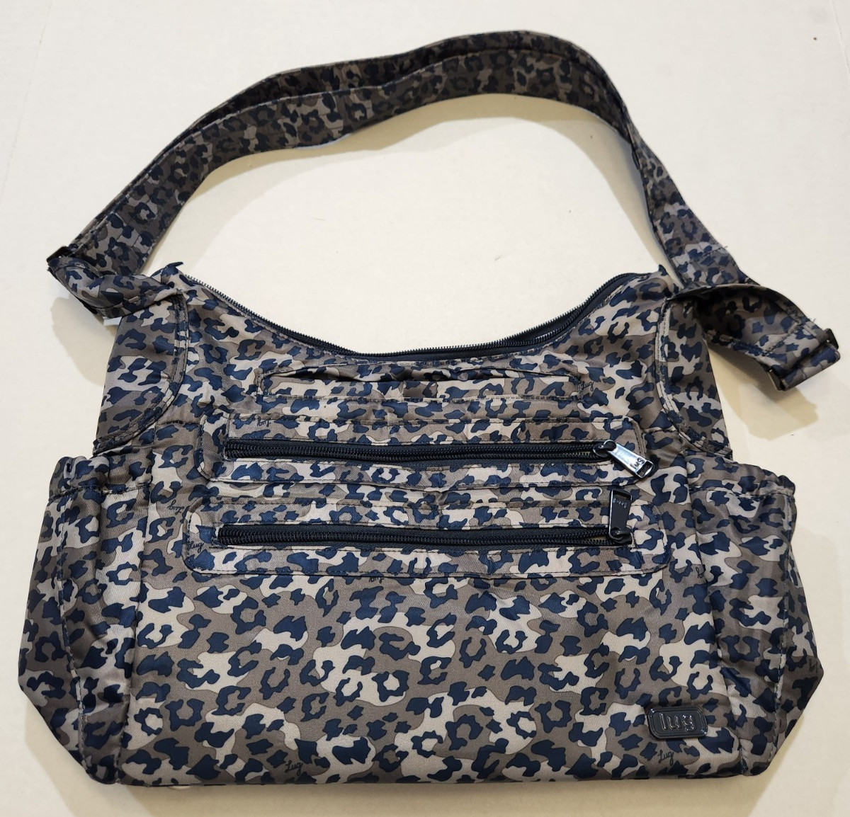 Lug Camper Blue & Gray Camo Shoulder Strap 6 Zipper Purse 14″ x 9″