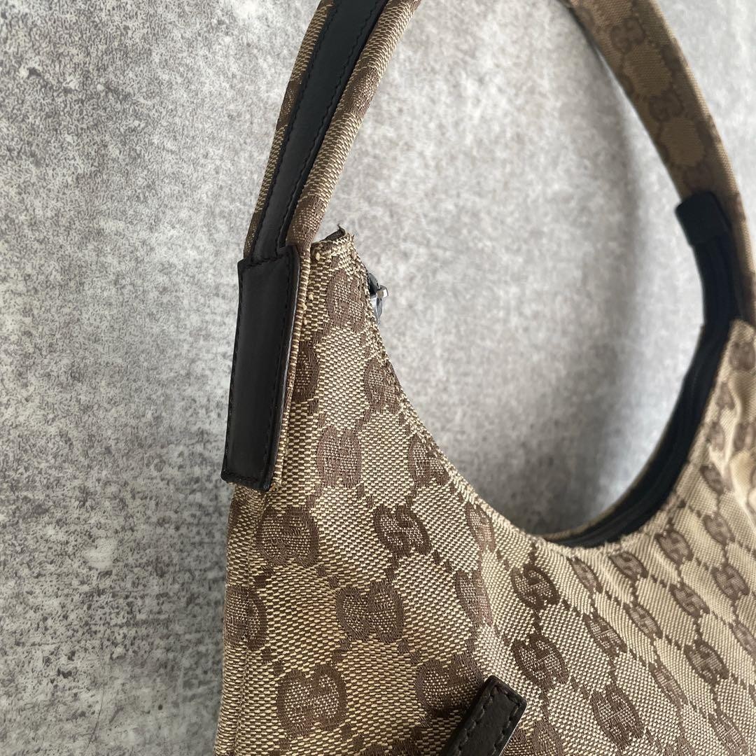 Old GUCCI One Shoulder Bag Handbag GG Canvas Beige Brown Type Hanging GG Pattern