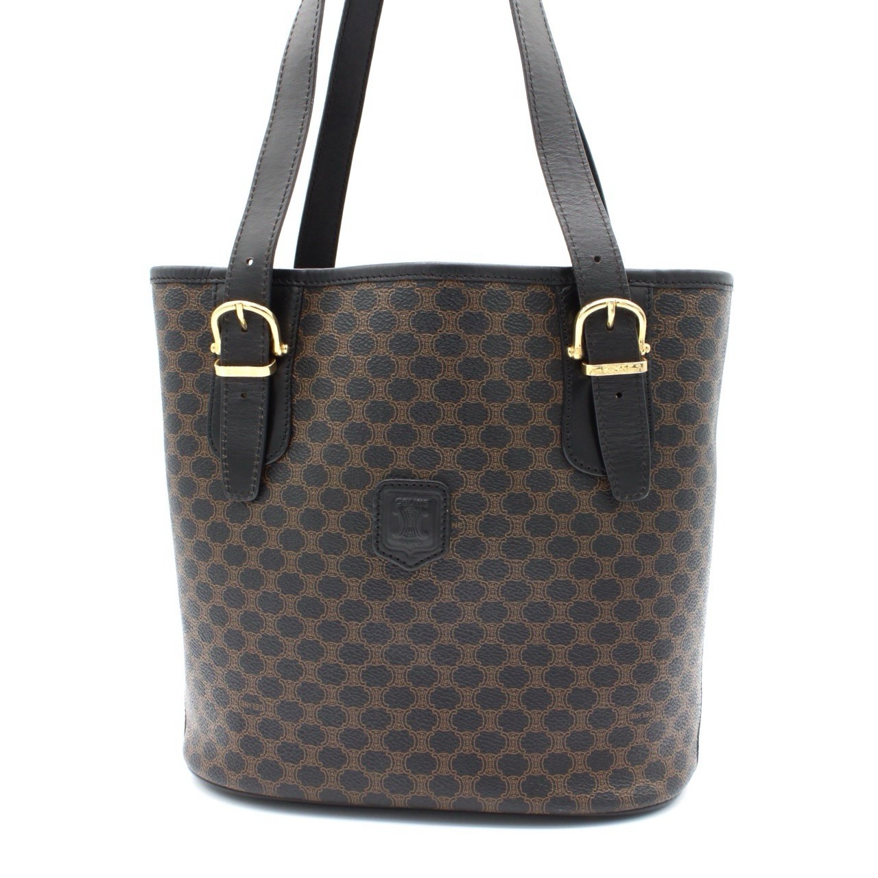 CELINE Macadam MC98 Black PVC Leather Tote Bag Handbag Gold Hardware Vintage