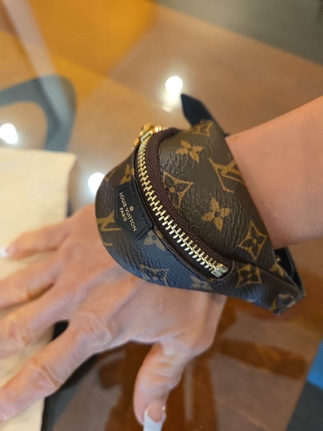 ​LOUIS VUITTON Monogram Party Bumbag Bracelet Wrist Pouch Arm Band M6562A Sz 19