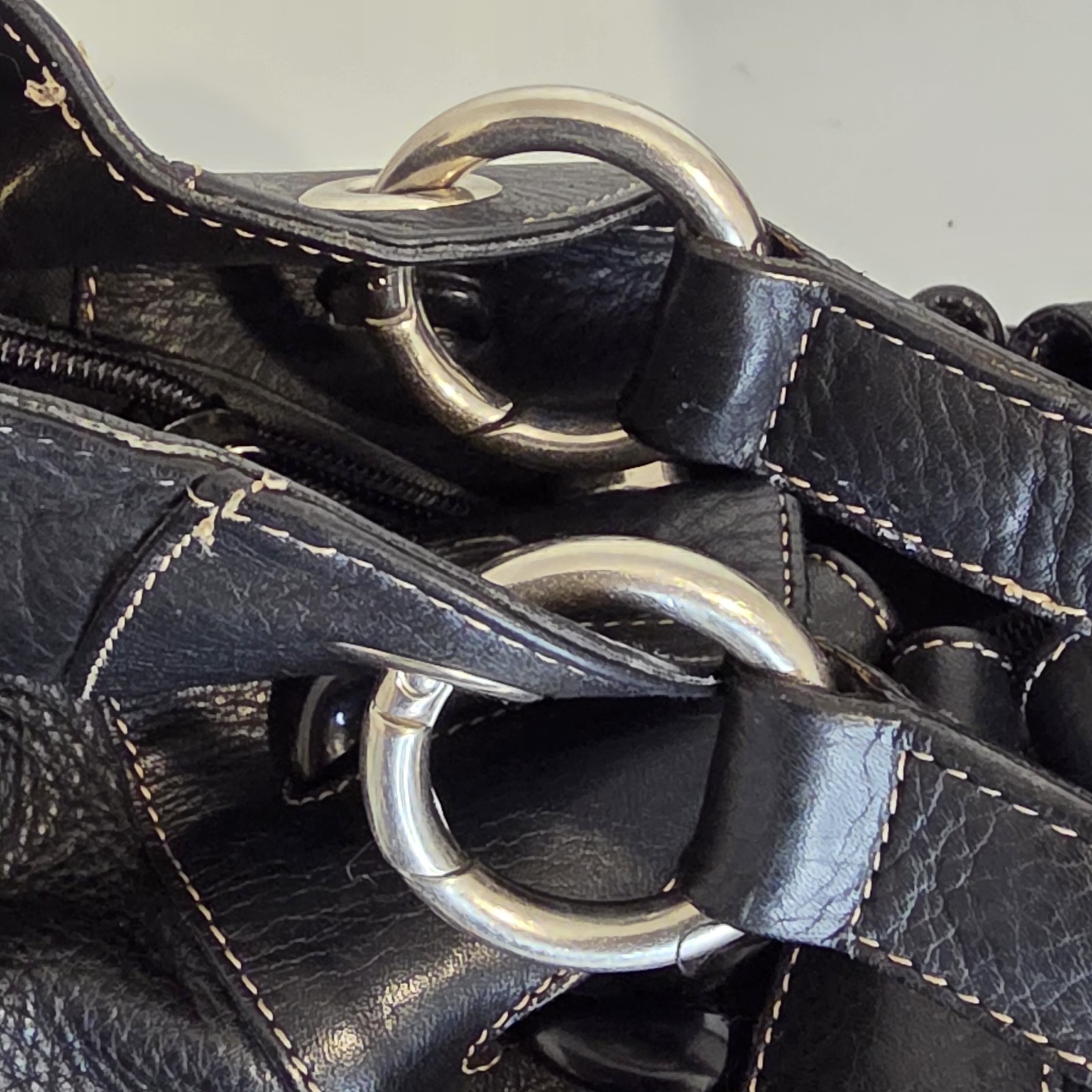 Furla Black Pebbled Leather Ruched Hobo Shoulder Bag Made in Italy Chain Accent