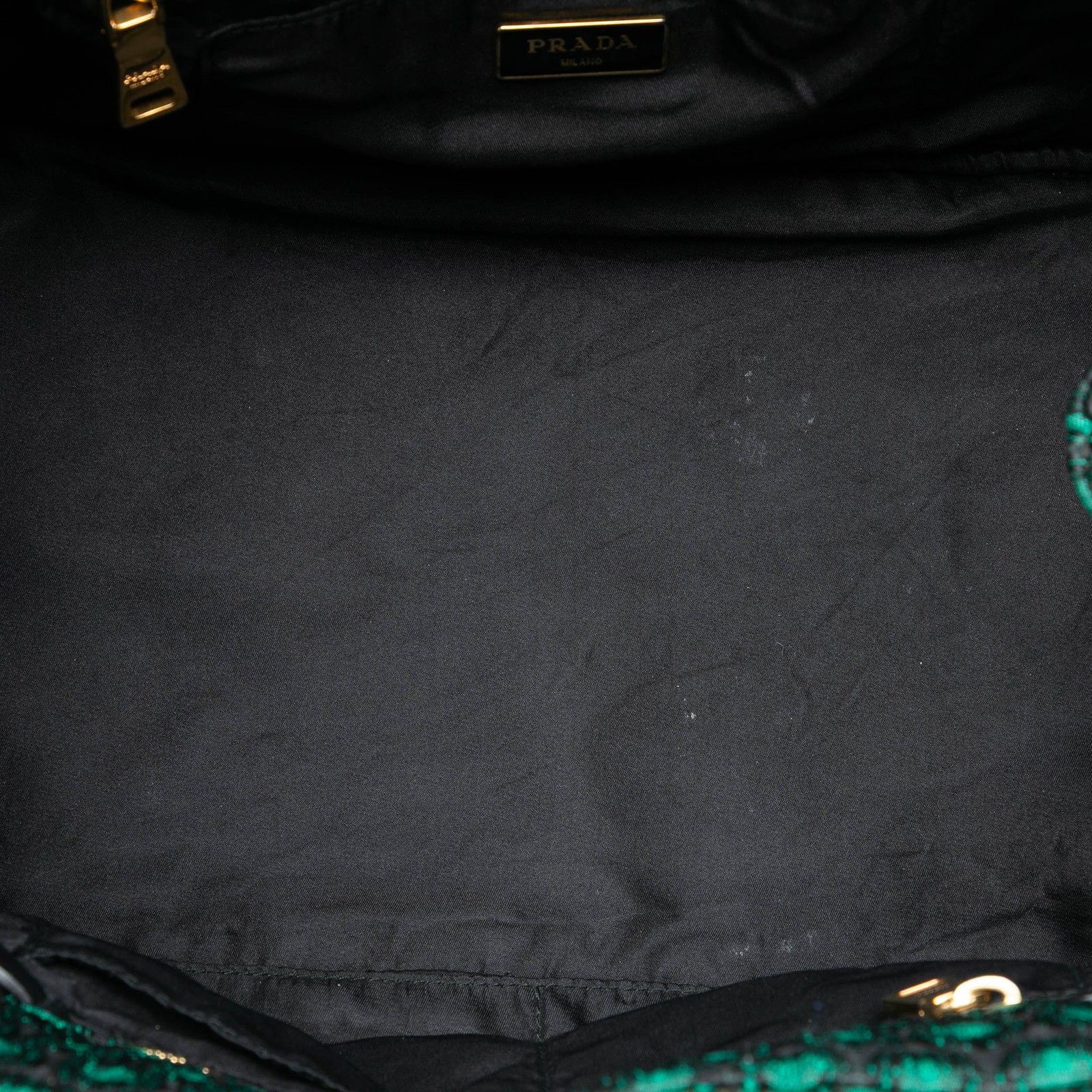 Prada Tessuto Broccato Canapa Tote Pre-Loved Dark Green
