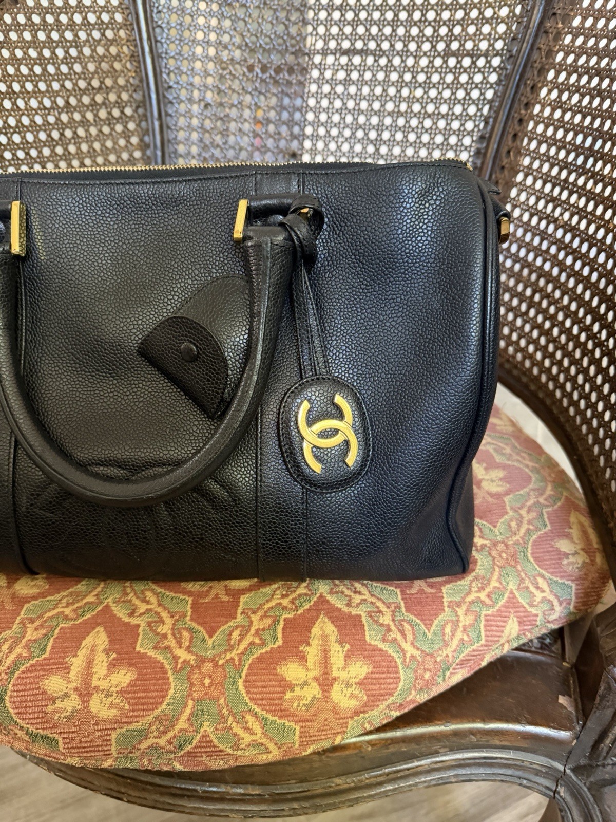 Chanel Timeless Boston Bag Caviar Black Speedy Vintage 1995 Gold Hardware TDF!