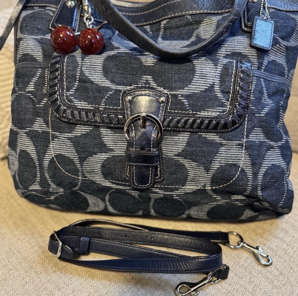 Coach Blue Signature C Medium Shoulder Bag w/ Detachable Strap Zip Buckle