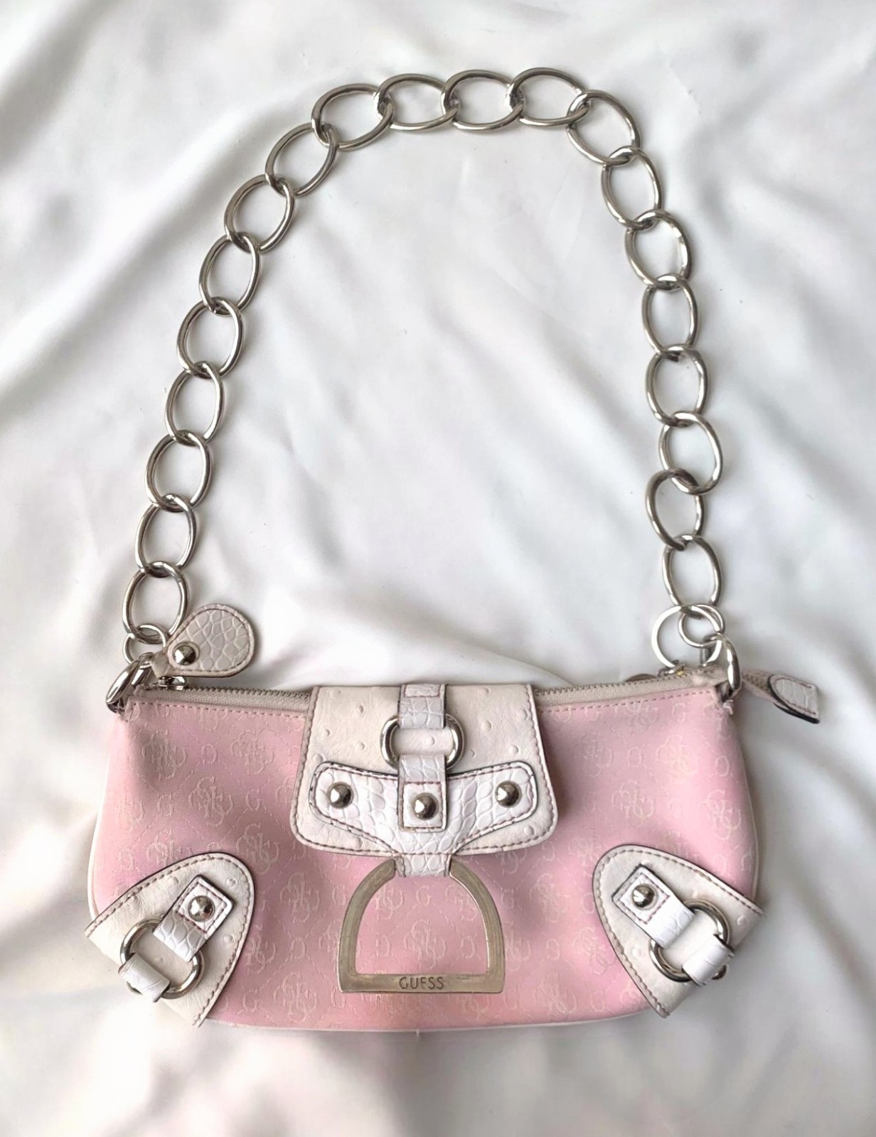Guess Vintage Y2K Shoulder Bag Pink Monogram Leather 2000 Coquette RARE 90s