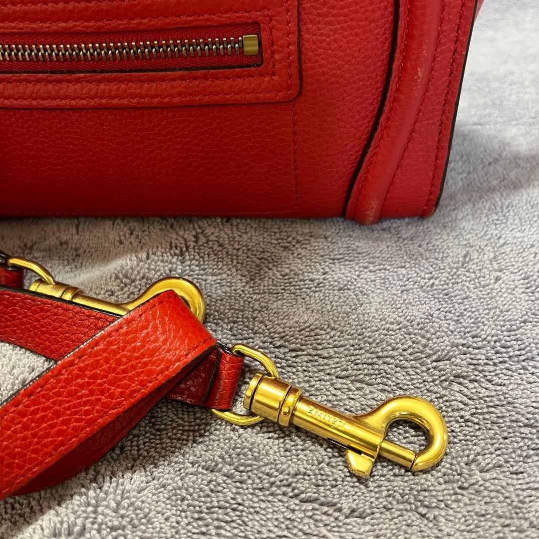 CELINE Luggage Nano Shopper Handbag Red Grained Calfskin Leather 2WAY Women’s