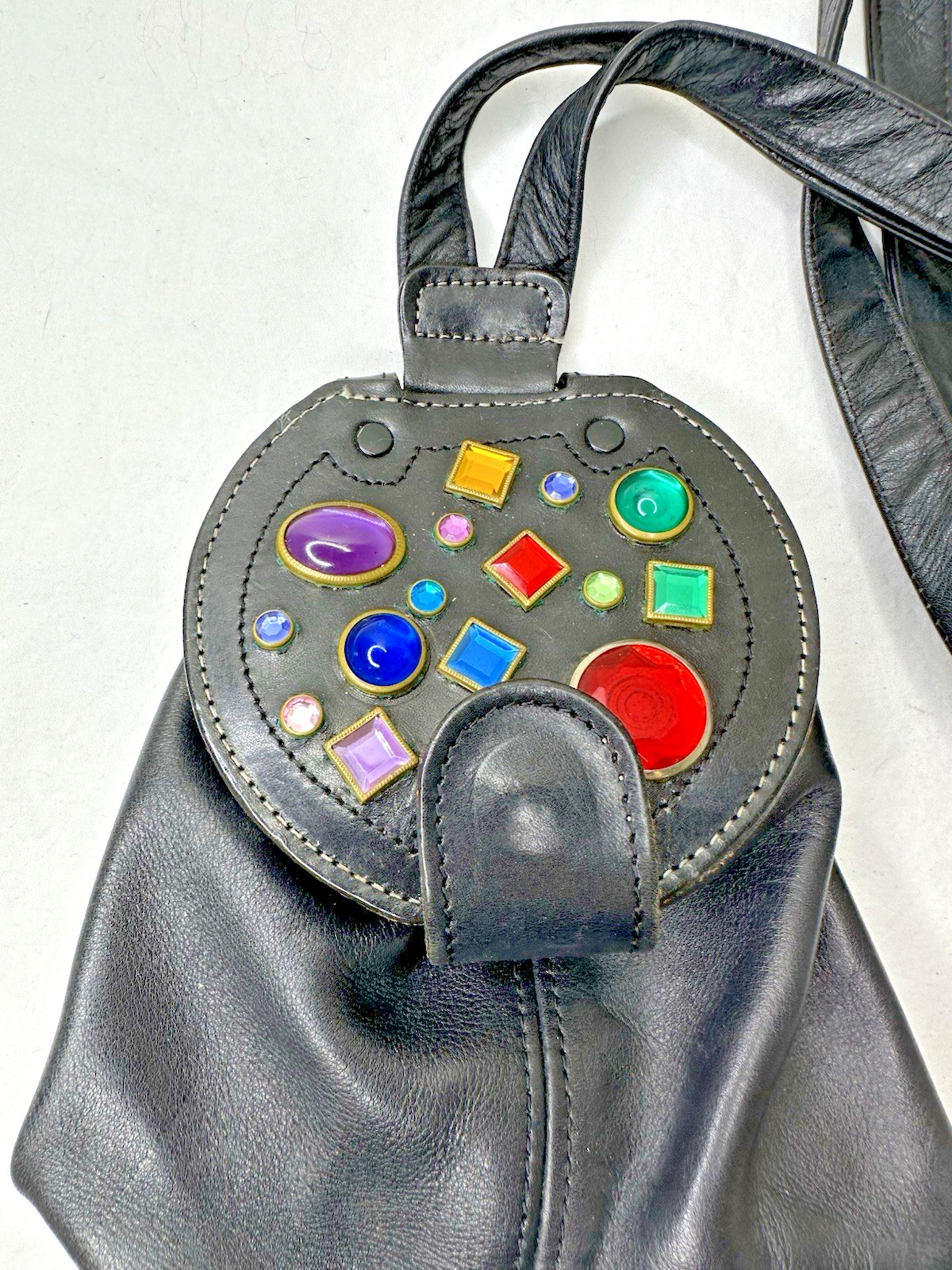 Max New York Purse Jeweled Black Leather Small Crossbody Unique Vintage