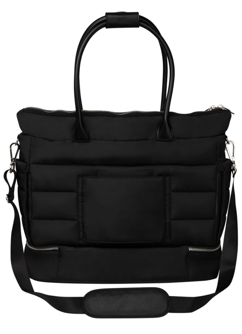 iPack Puffy Fashion Tote Luggage Black Bag Travel Adjustable Strap Laptop Pocket