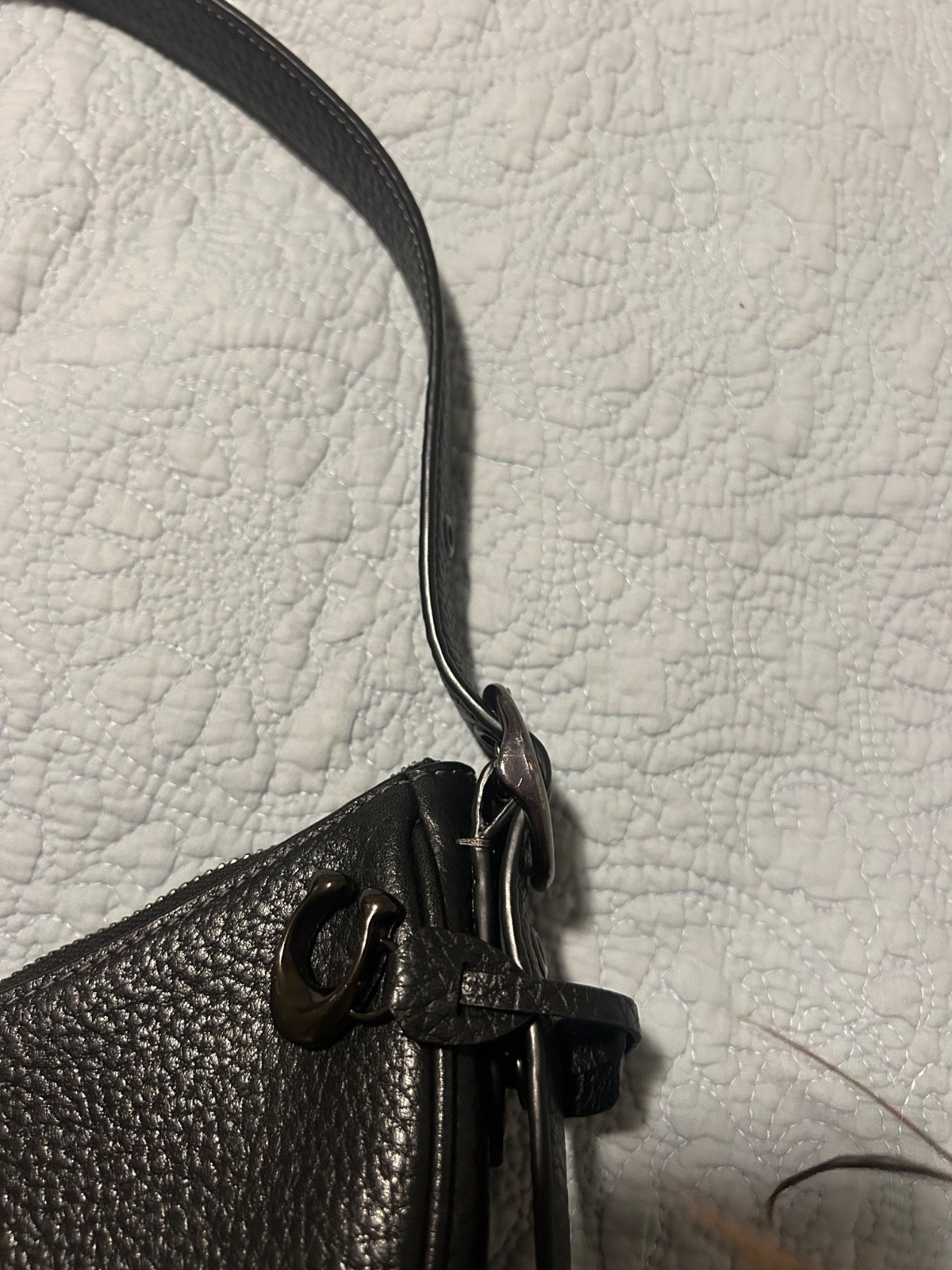 COACH Luna Crescent Shoulder Bag Black Pebble Leather CC439