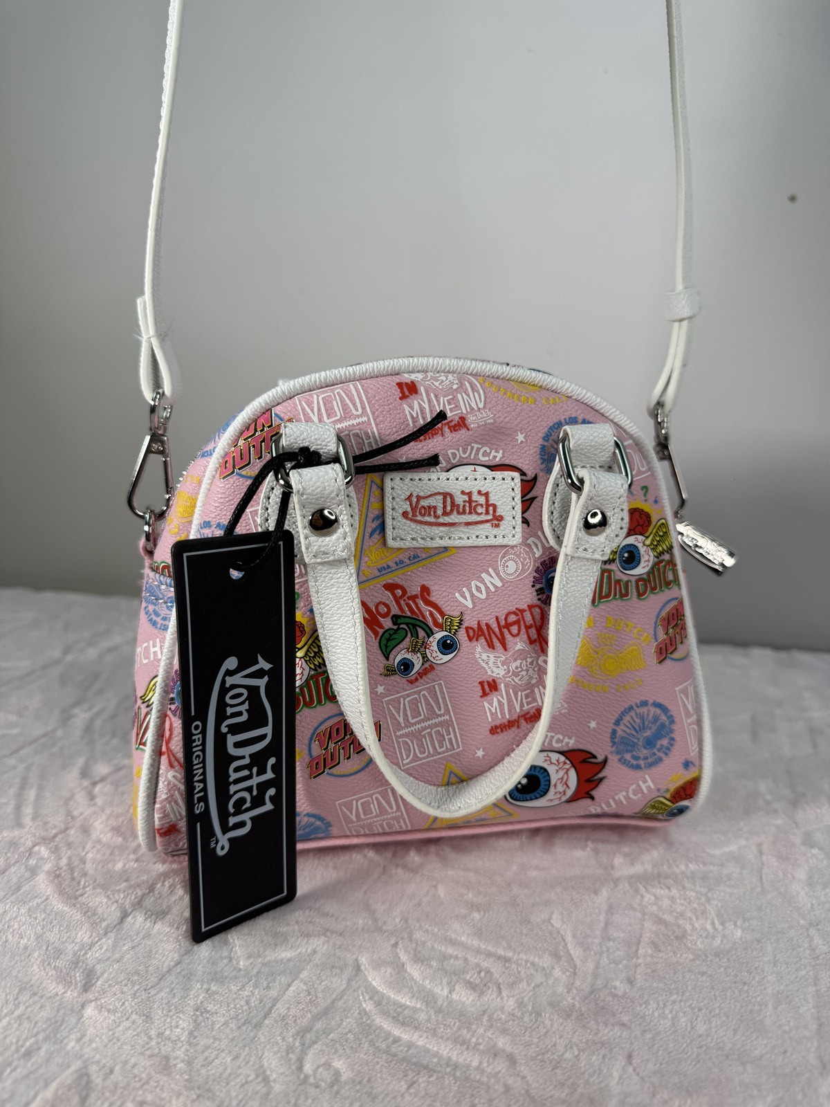 Von Dutch pink graphic print mini shoulder bag
