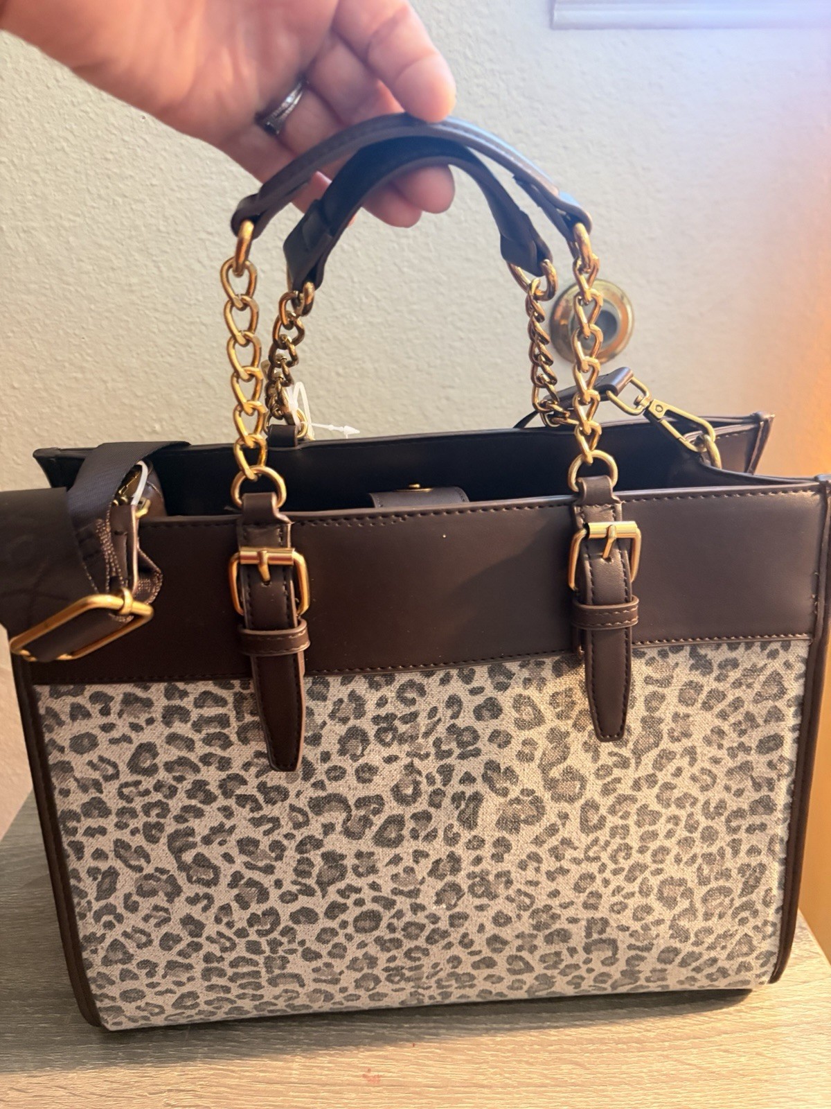 New Betsey Johnson Leopard Tote Cowboy Boot Bag Charm Fashion Western Brown