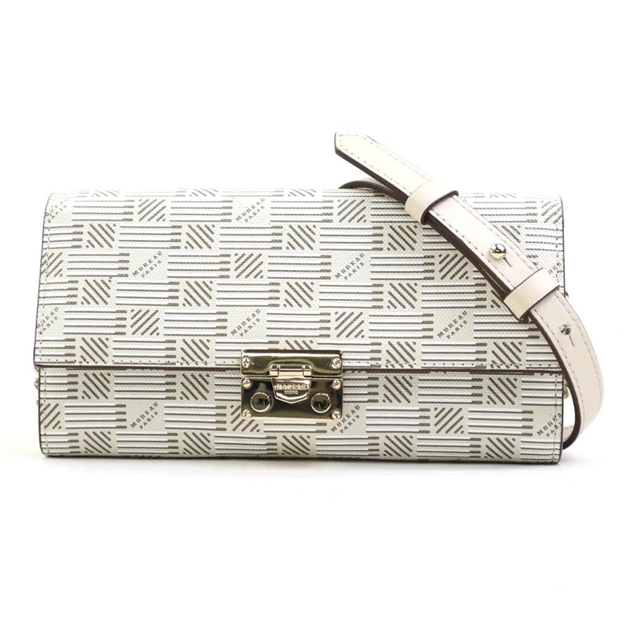 Auth MOREAU PARIS Chain Wallet Bag Beige Leather – r11291a