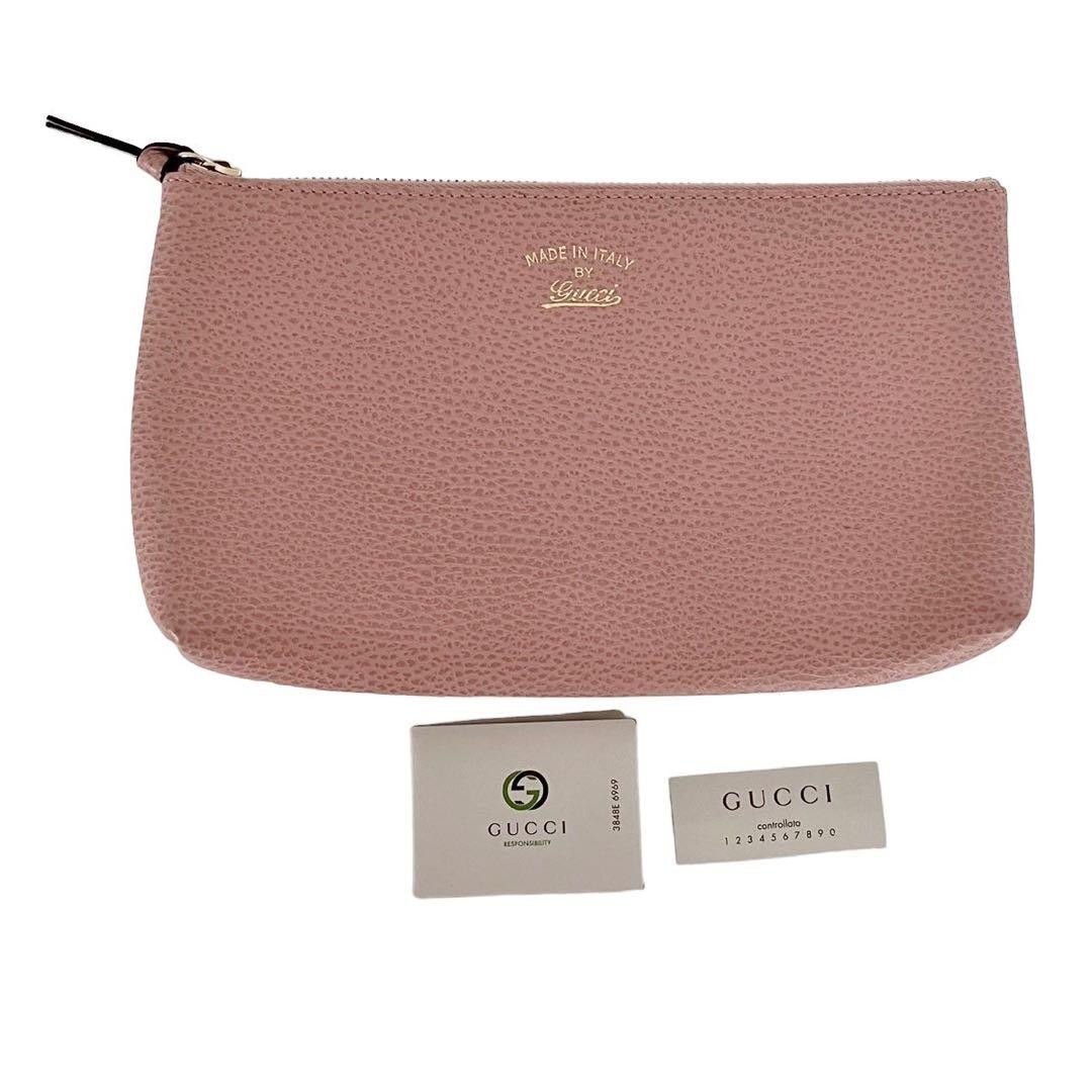 GUCCI 368881 Leather Pouch Pink Women Auth 5.90 x 9.44 x 1.57inch