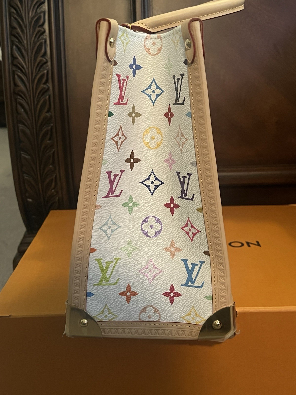 Louis Vuitton White Multicolor Monogram Murakami, On the Go MM